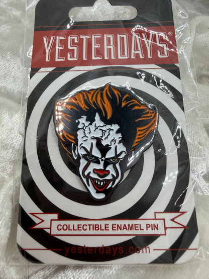 Pennywise-Inspired Clown Boy Enamel Lapel Pin, 1.25-Inch Black-Plated Horror Pin by Yesterday’s Pin