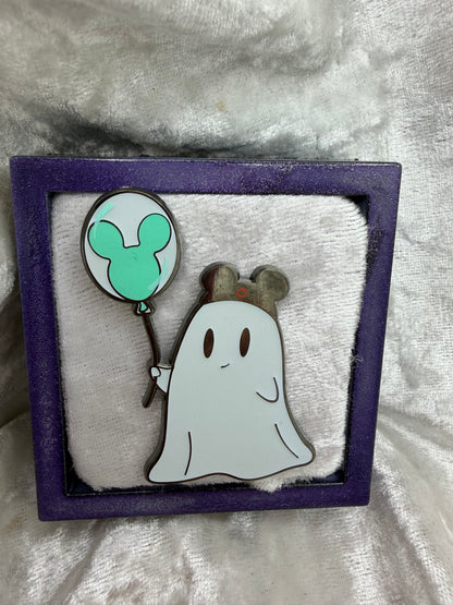 Balloon Ghost Parks Edition Teal 1.75" Glow-in-the-Dark Hard Enamel Pin | Unicorn Crafts