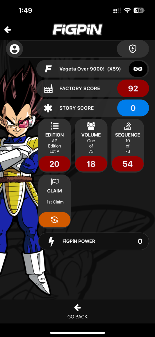 Vegeta Over 9000! FiGPiN XL AP #X59 | DBZ Artist Proof Pin