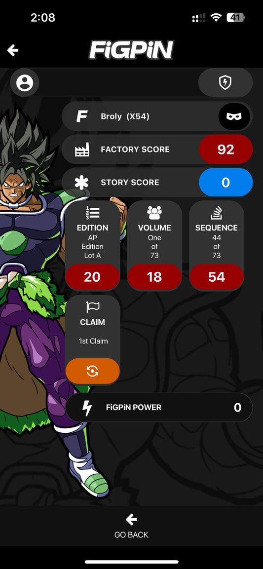 Figpin Broly #X54 Dragonball Fighter Z Ap Artist Proof XL