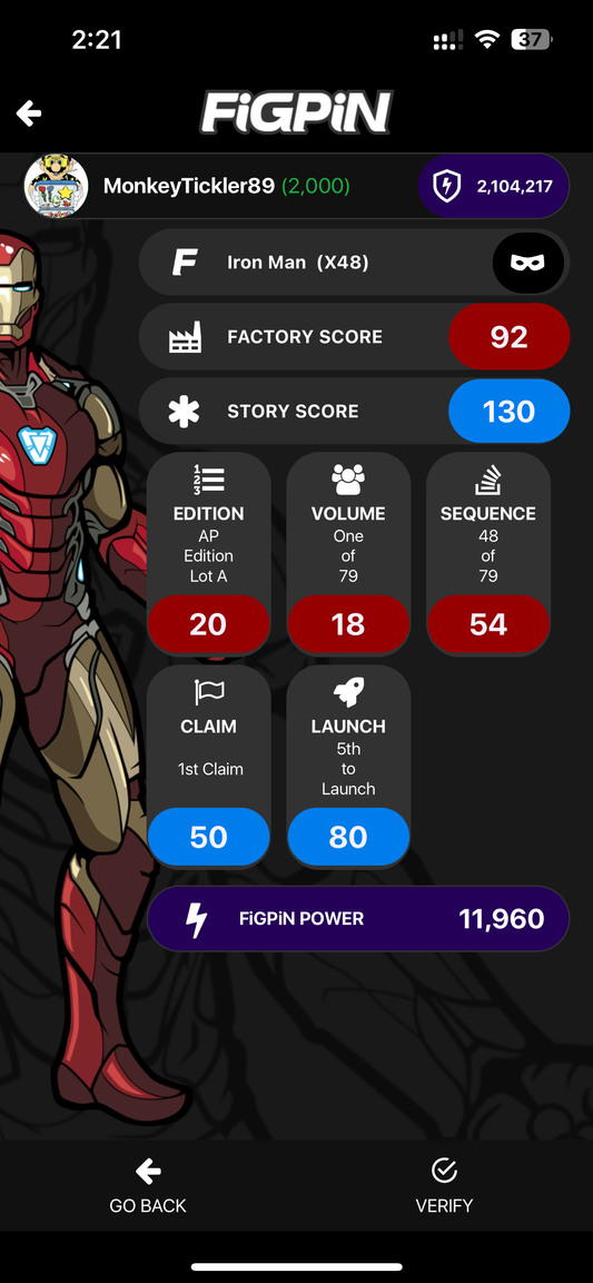 FiGPiN Iron Man X48 XL Artist Proof Ap Unlocked Sequence Match