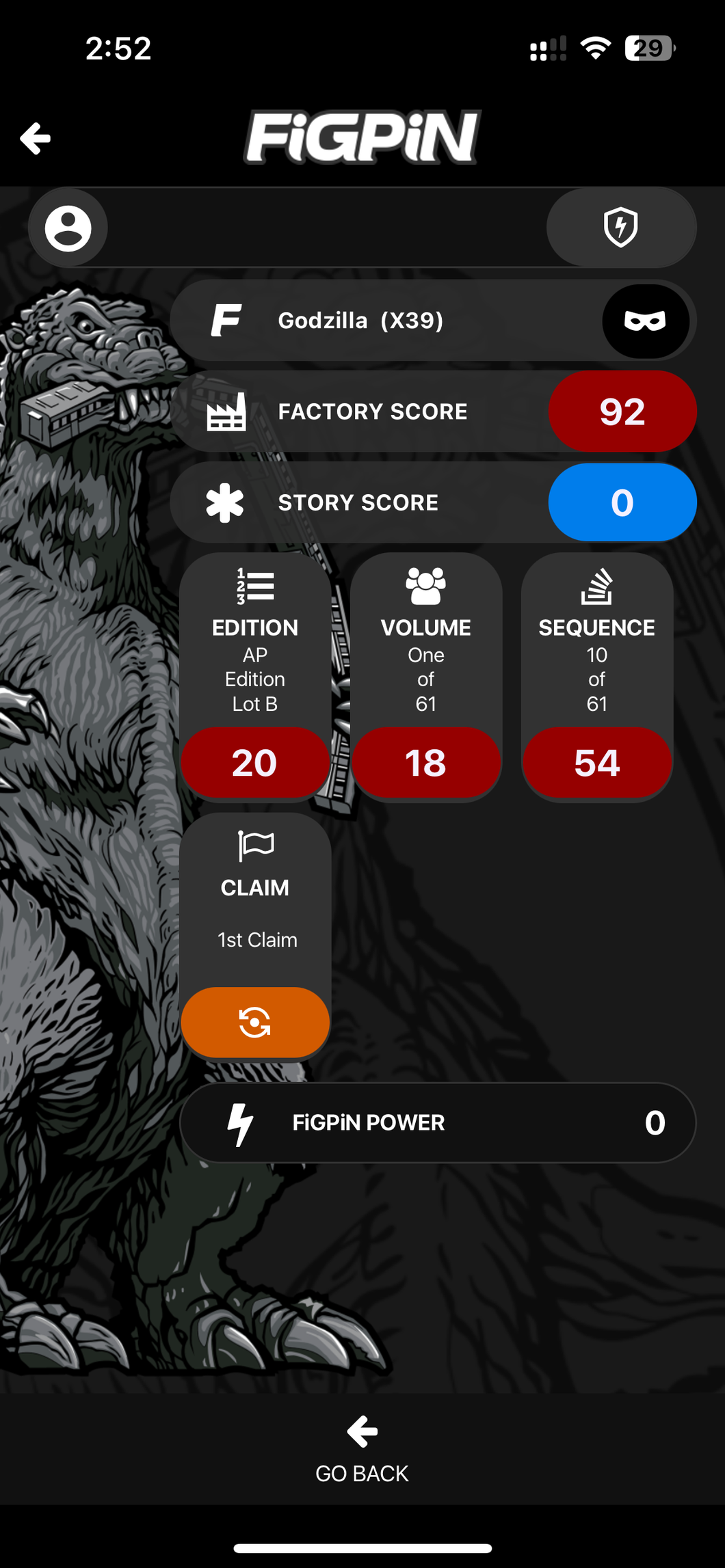 Figpin XL Godzilla #X39 Artist Proof Ap