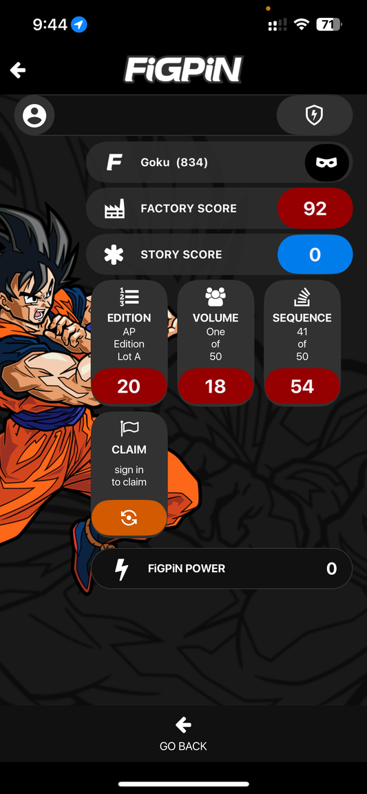FiGPiN AP Artist Proof Dragon Ball Super Goku 834 Collectible Enamel Pin