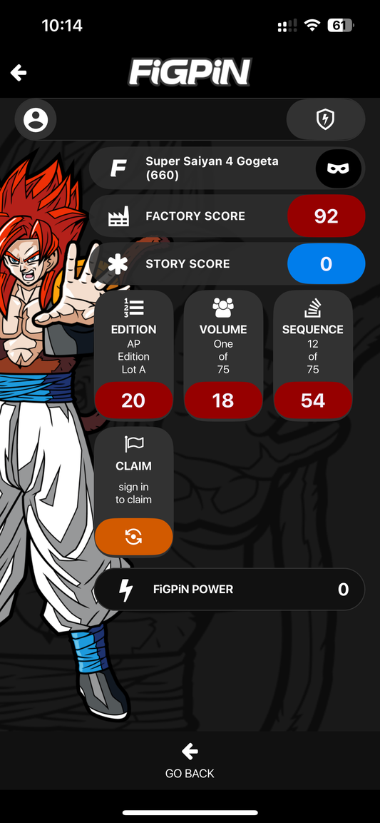 FiGPiN DRAGON BALL GT Super Saiyan 4 Gogeta #660 Ap Artist Proof
