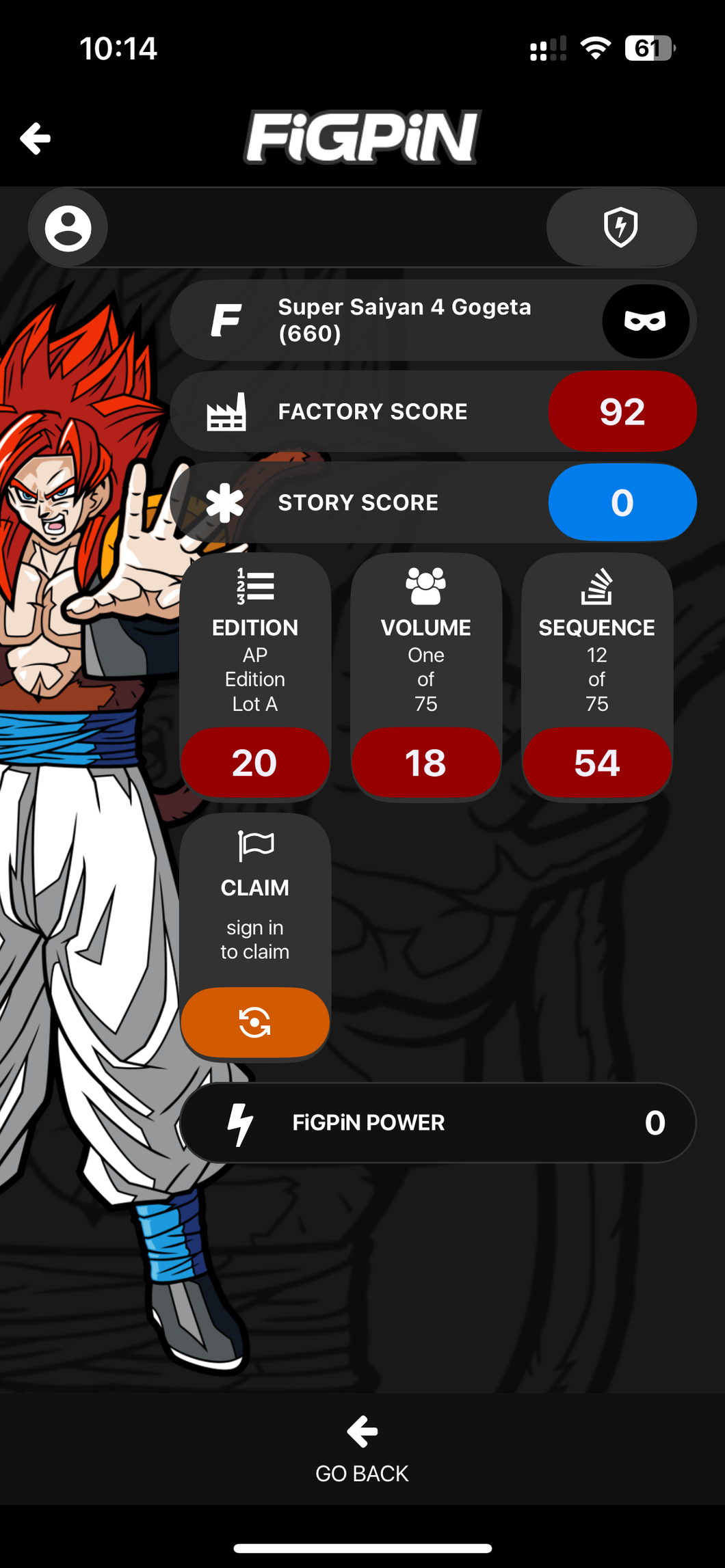 FiGPiN DRAGON BALL GT Super Saiyan 4 Gogeta #660 Ap Artist Proof