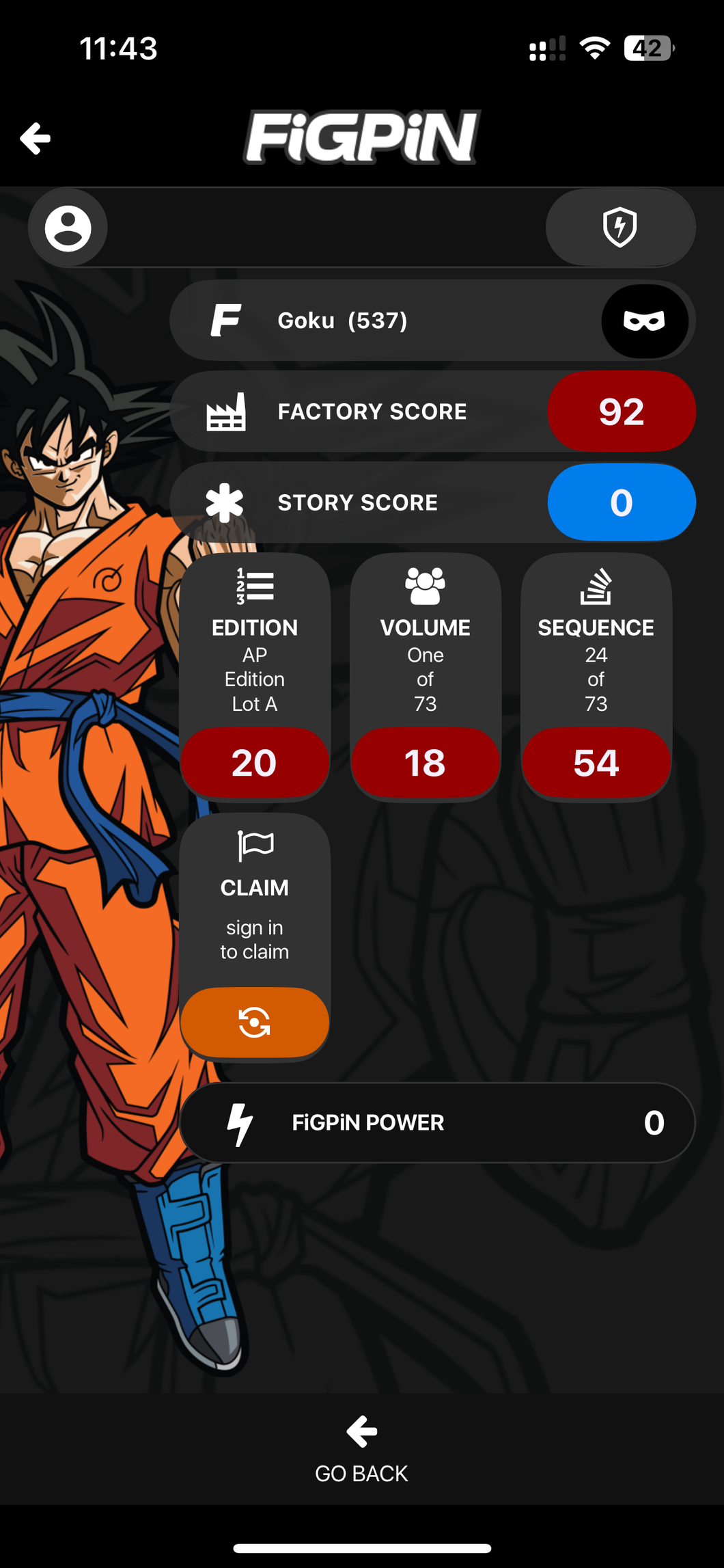 FiGPiN Goku #537 AP ARTIST PROOF Dragonball Super Metal Pin