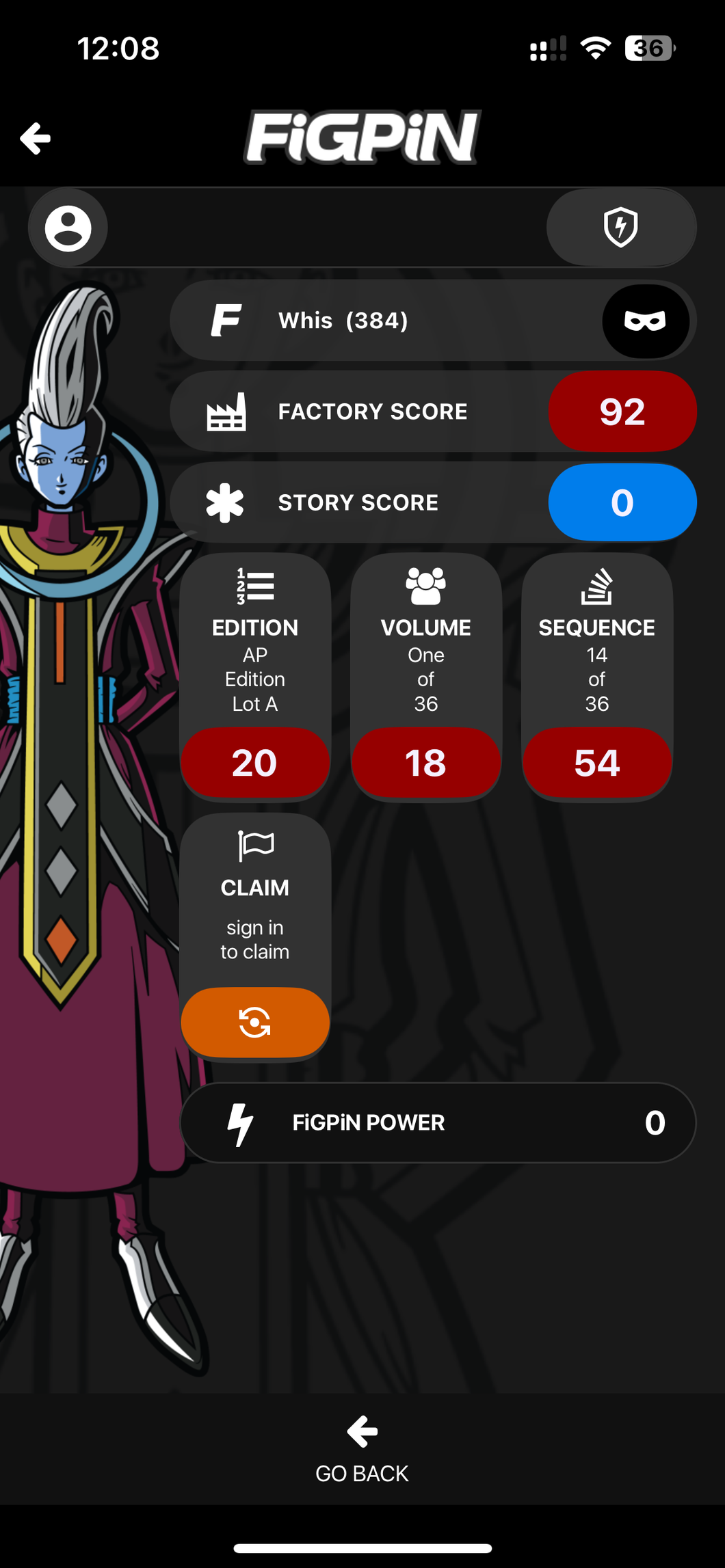 FiGPiN - Dragon Ball Super Whis #384 Pins on Fire Excl Artist Proof Ap