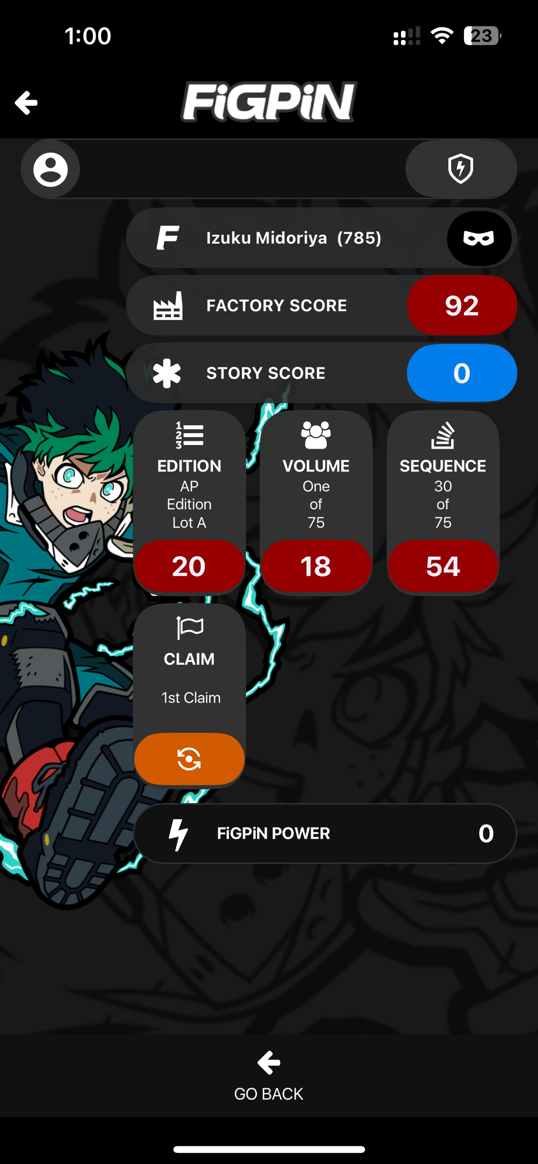 FiGPiN My Hero Academia Izuku Midoriya #785 Ap Artist Proof