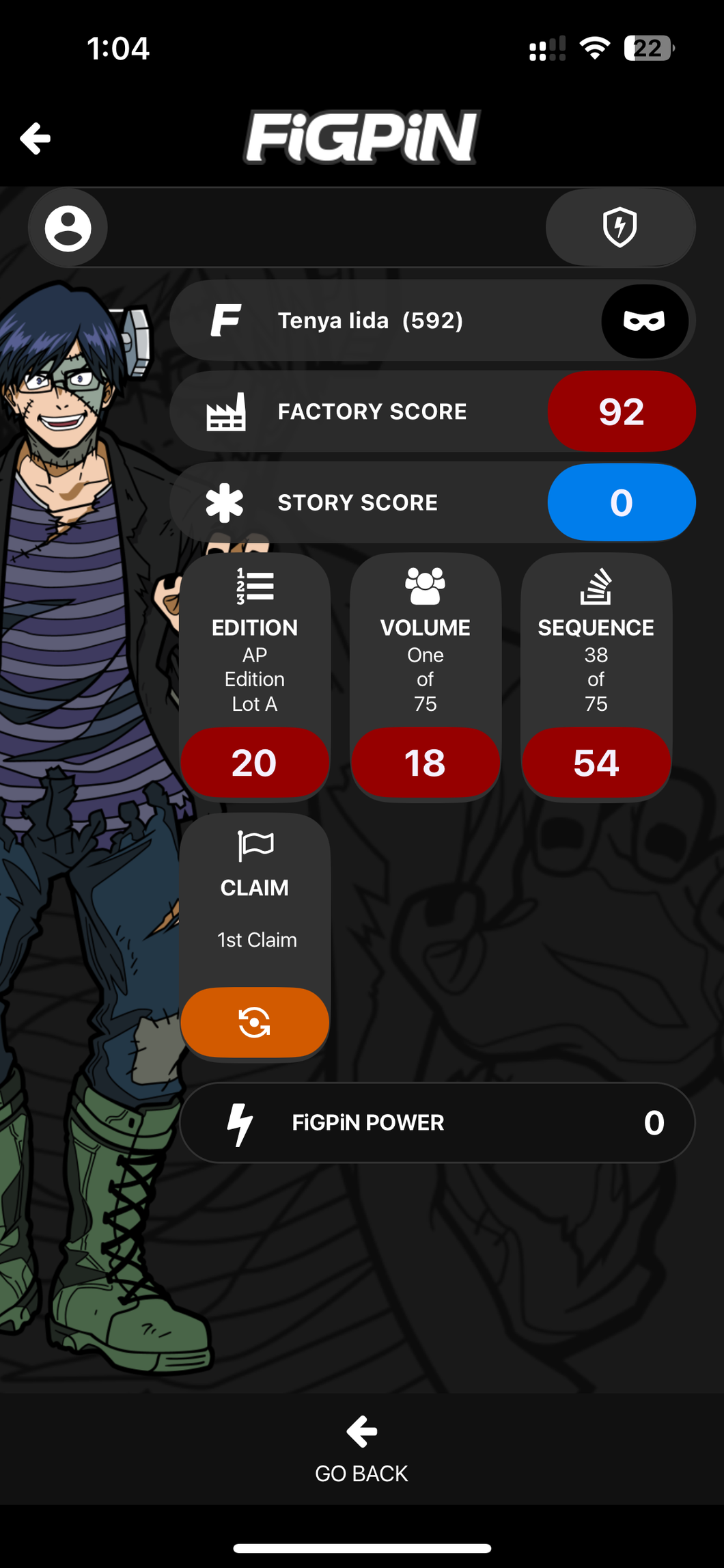 FiGPiN My Hero Academia Tenya Iida Halloween #592 Ap Artist Proof Exclusive