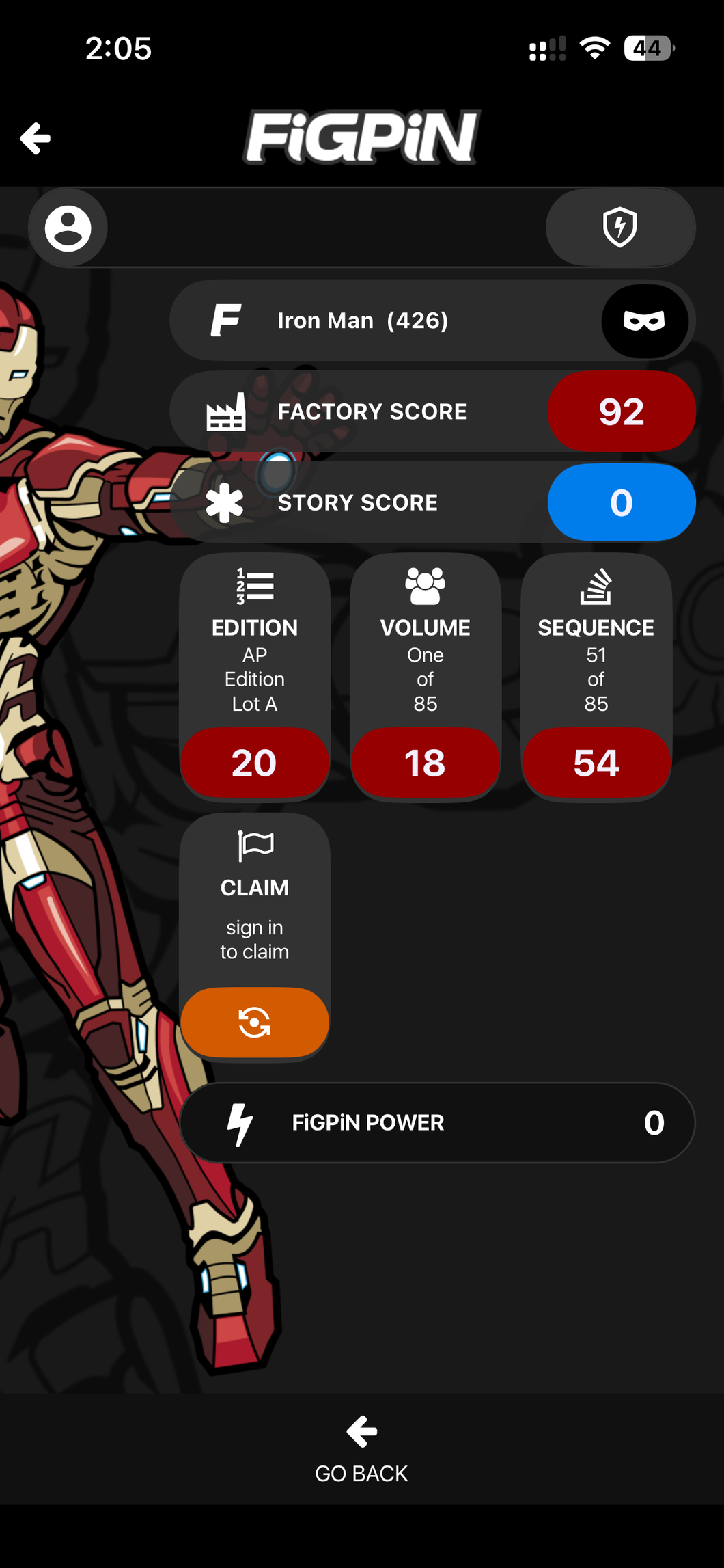 Disney Marvel Avengers Iron Man FiGPiN #426 Square Enix AP Artist Proof