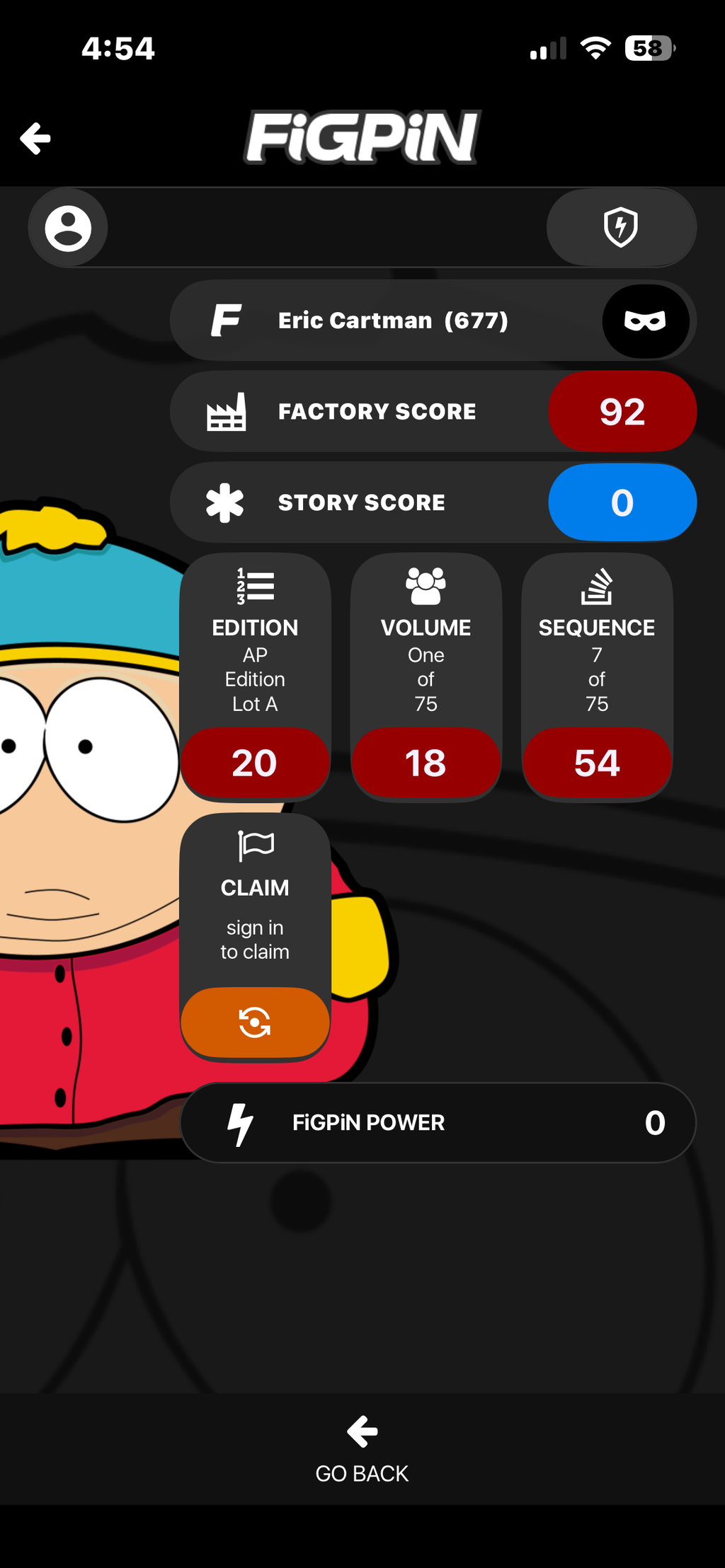 Ap Artist Proof FiGPiN Eric Cartman #677 South Park