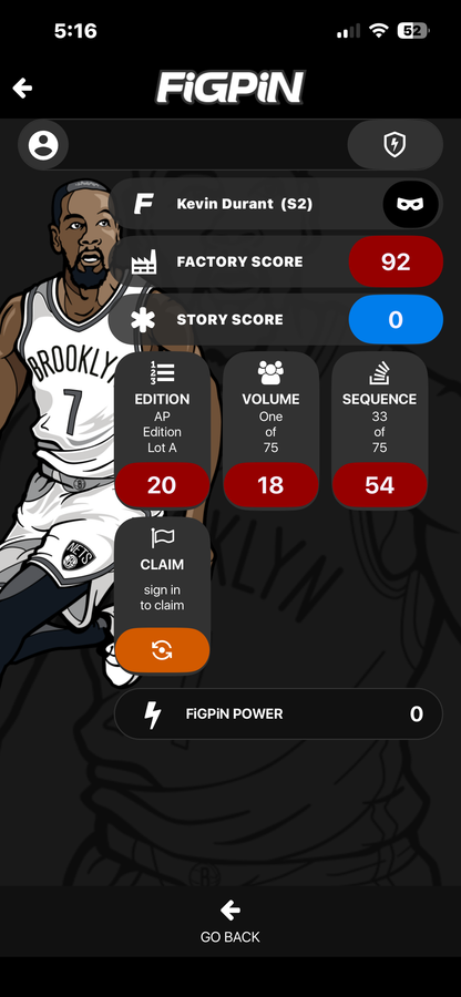 Ap Artist Proof FiGPiN NBA Kevin Durant Brooklyn Nets #S2