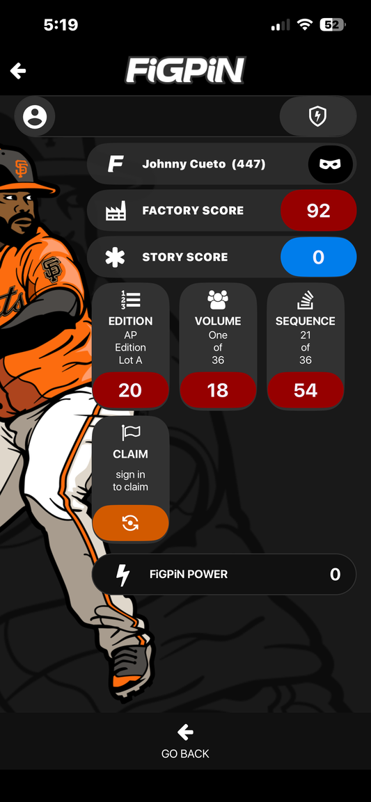 FiGPiN Artist Proof AP #447 Johnny Cueto Giants