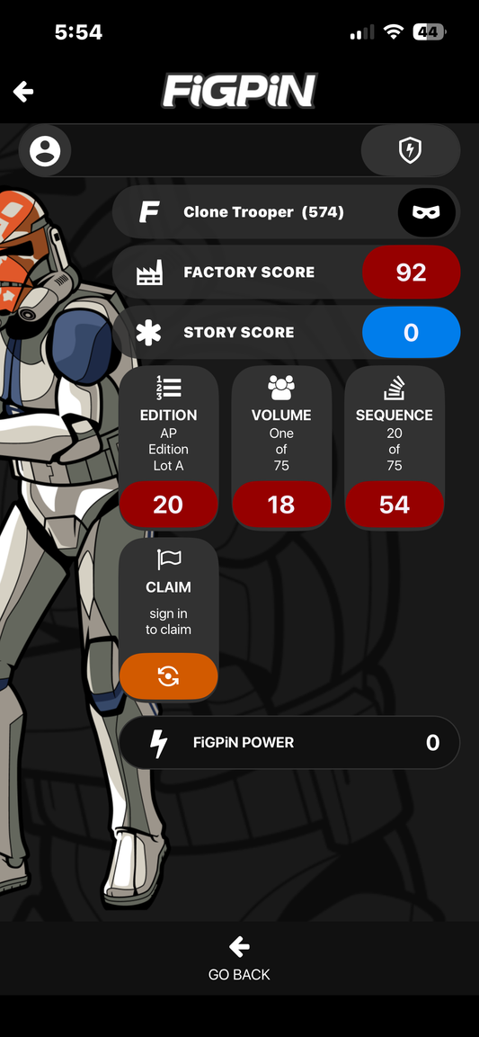 Ap Artist Proof Star Wars the Clone Wars FIGPIN Clone Trooper #574