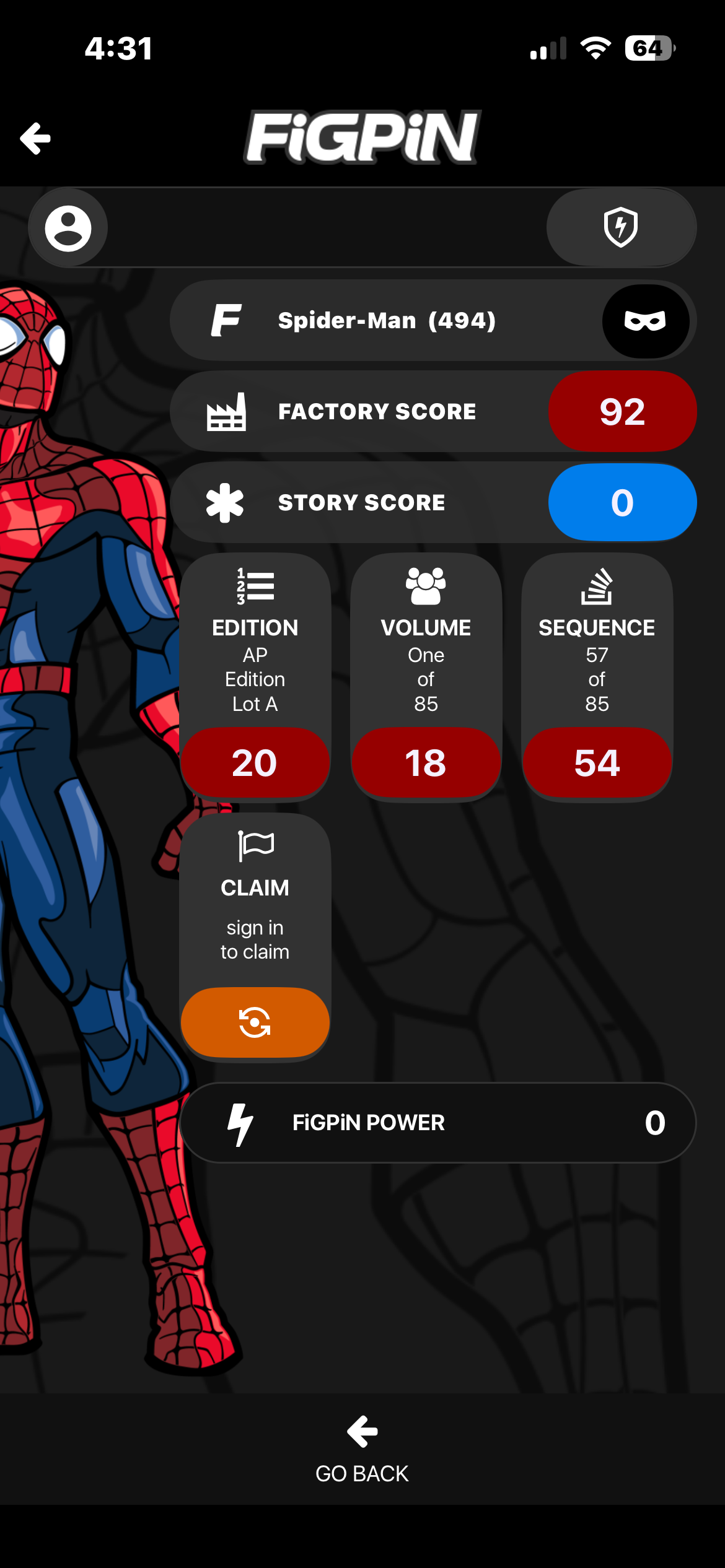 Ap Artist Proof Spider Man FIGPIN Marvel Contest Of Champions #494