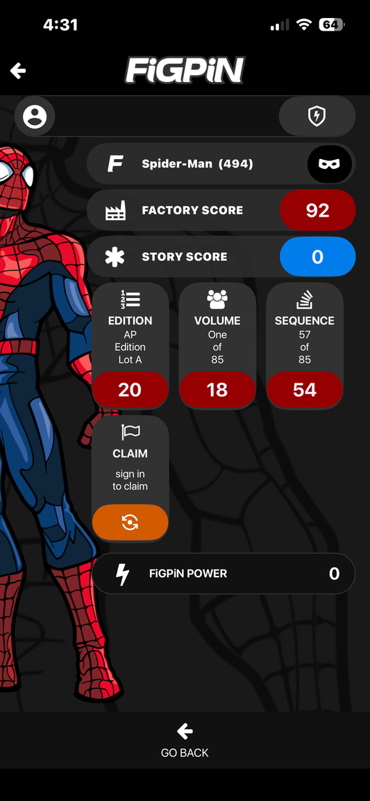 Ap Artist Proof Spider Man FIGPIN Marvel Contest Of Champions #494