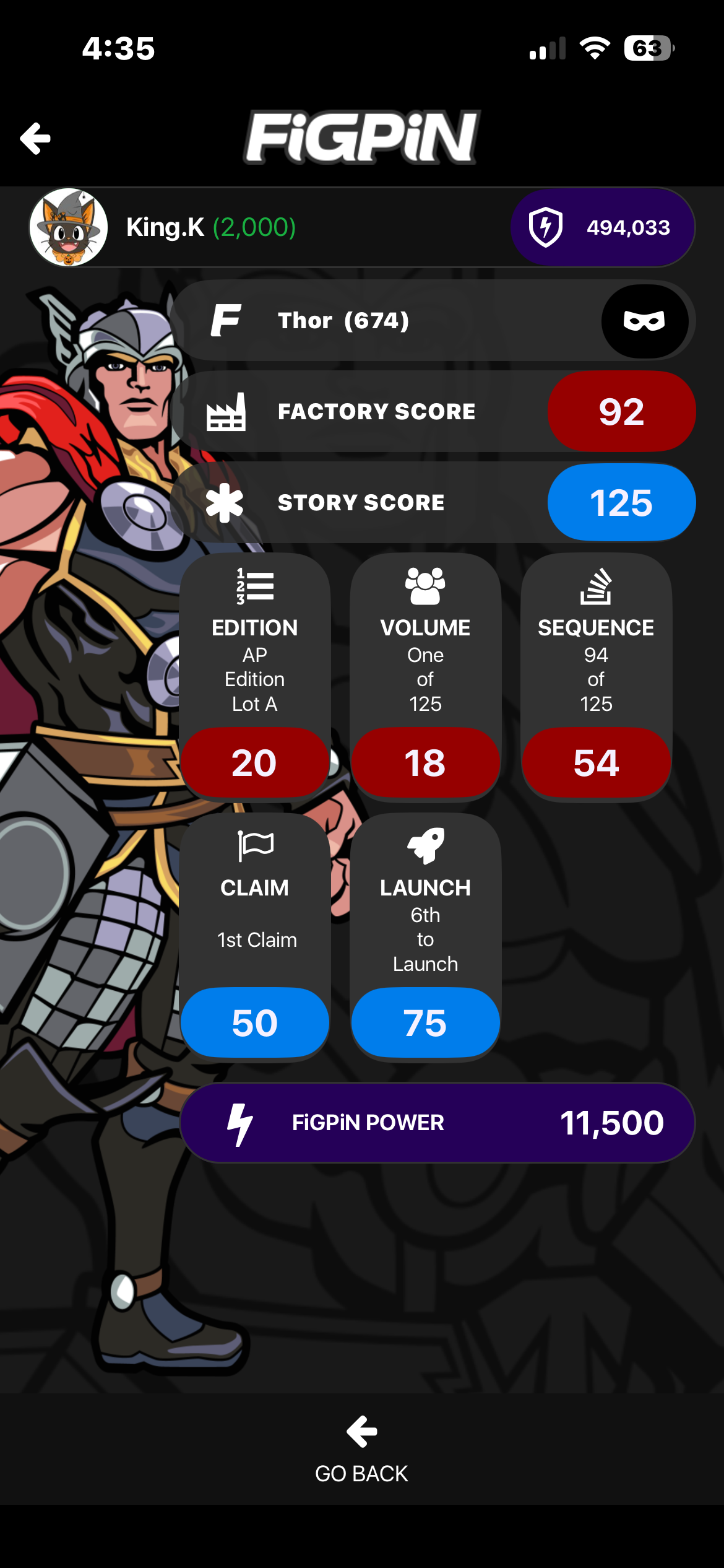 Ap Artist Proof FiGPiN Marvel Contest Of Champions Thor #674 Unlocked
