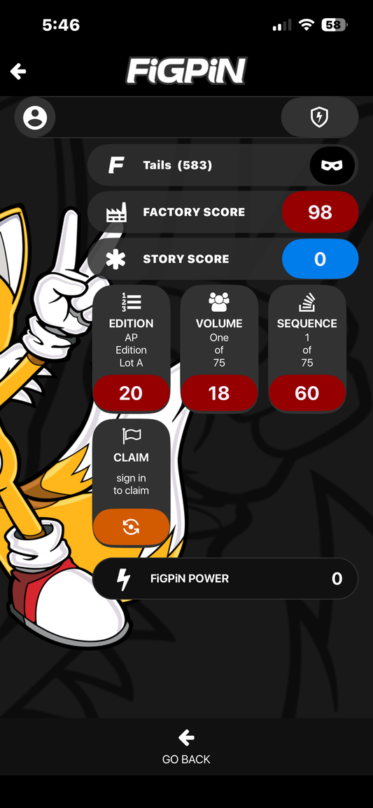 Ap Artist Proof FiGPiN Sonic The Hedgehog Tails #583 Seq 1