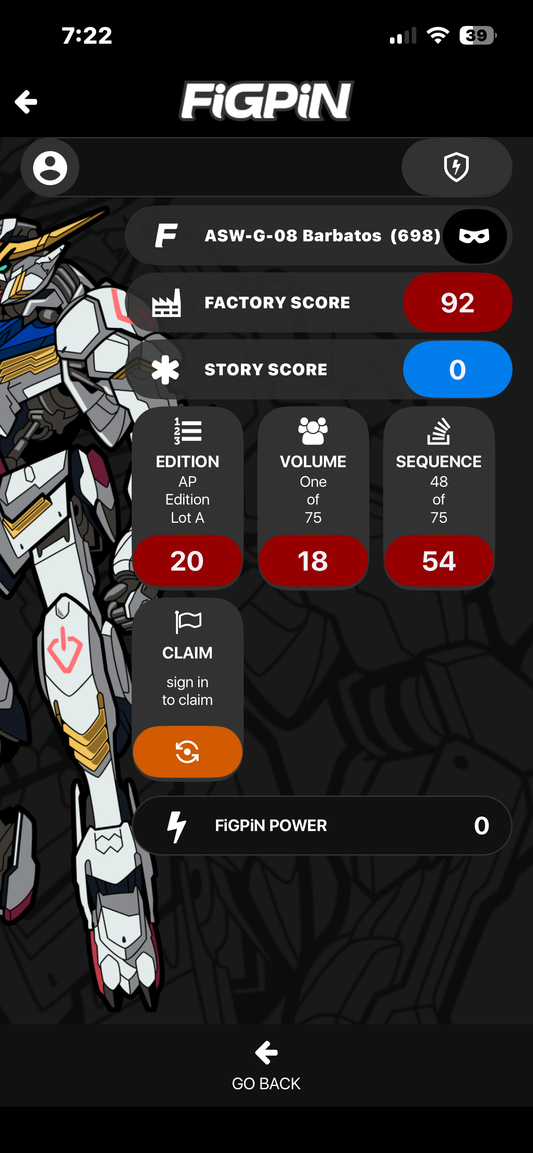 Ap Artist Proof FiGPiN Gundam ASW-G-08 Barbatos Pin #698