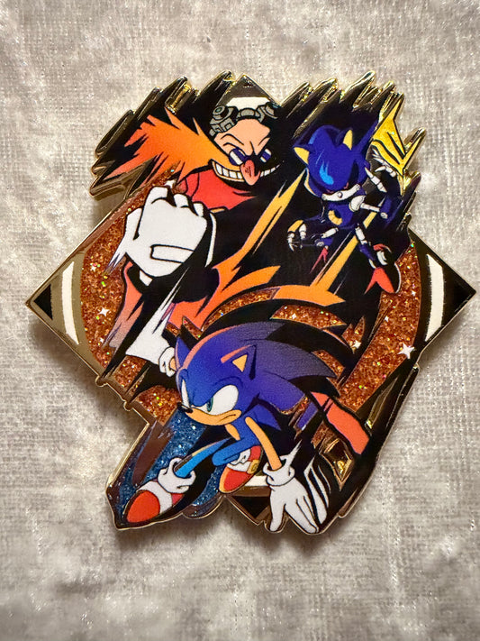 Embossed Enamel Lapel Pin Badge Sonic the Hedgehog Speed Stamp vs Eggman Metal