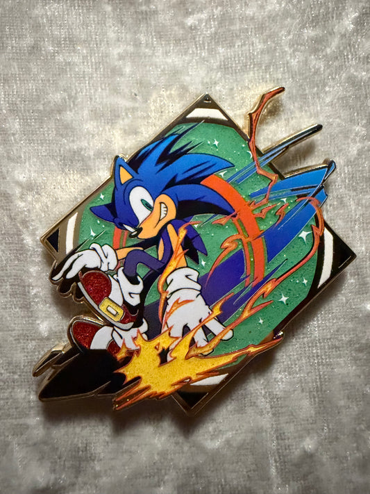 Embossed Enamel Lapel Pin Badge Sonic the Hedgehog Speed Stamp Glitter NEW