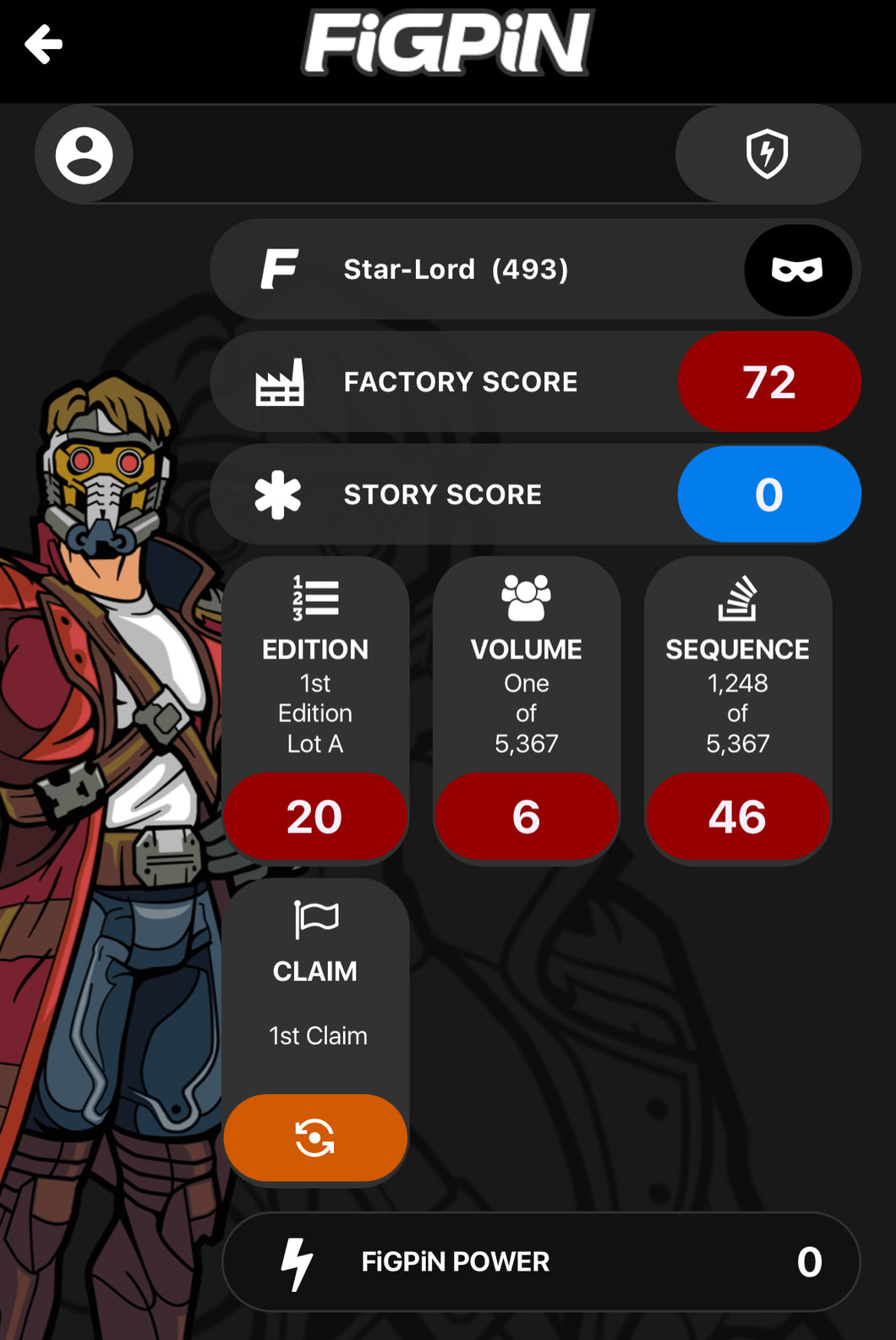 FiGPiN #493 Star-Lord (Marvel Contest of Champions) Locked