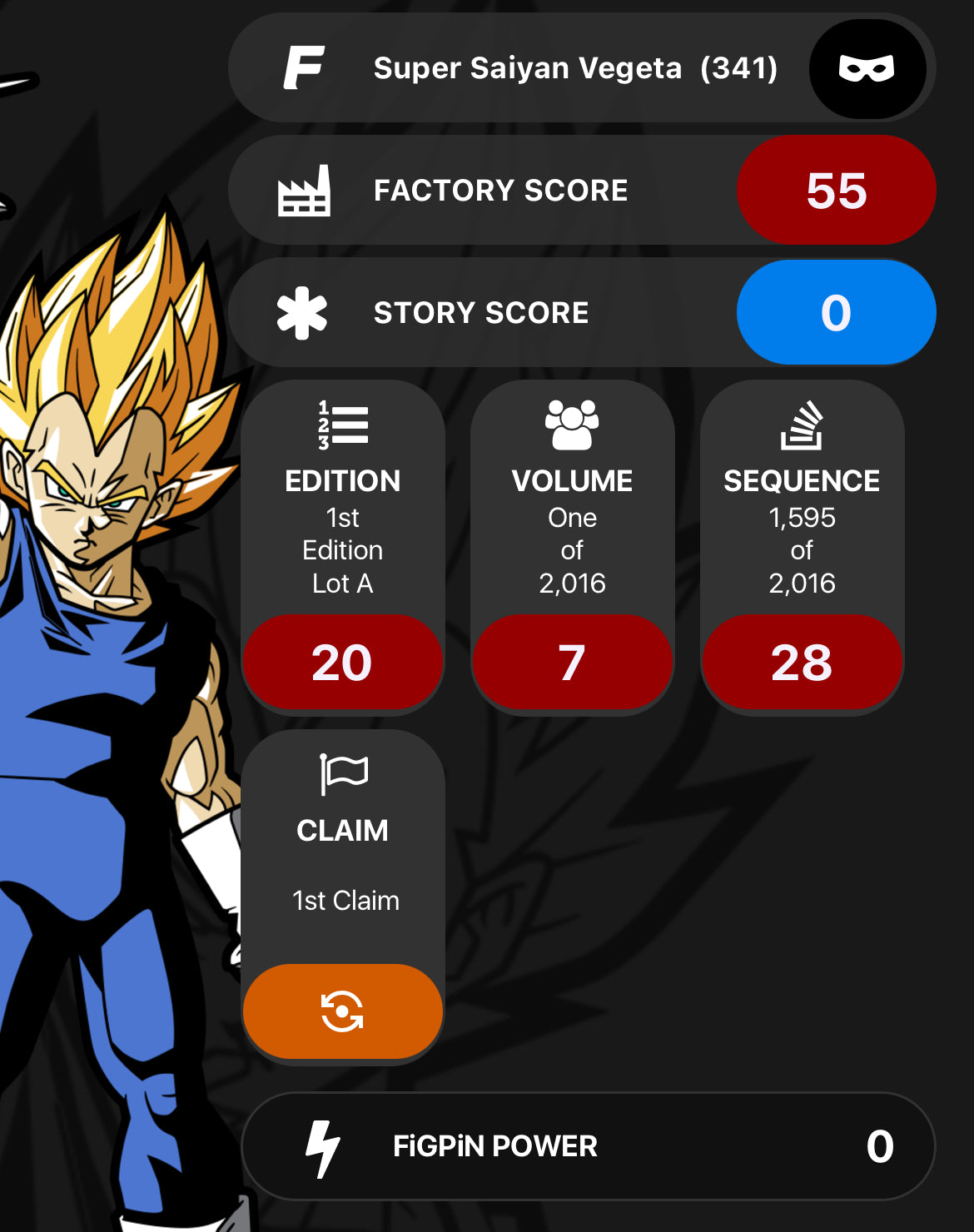 Dragon Ball Z Super Saiyan Vegeta #341 Locked