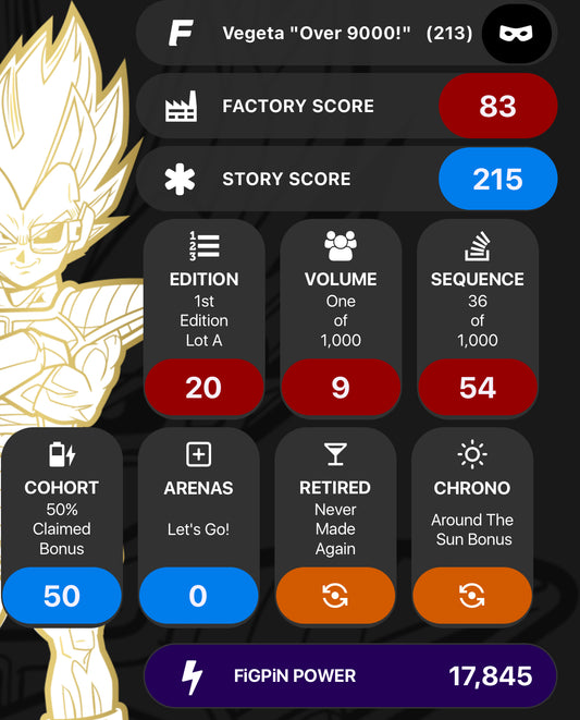 FiGPiN Dragon Ball Z Vegeta Over 9000 #213 Limited Unlocked