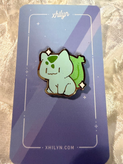 Bulbasaur Enamel Pin - Mini Mon Series | Gold Metal & Rainbow Glitter By Xhilyn | Fan Made