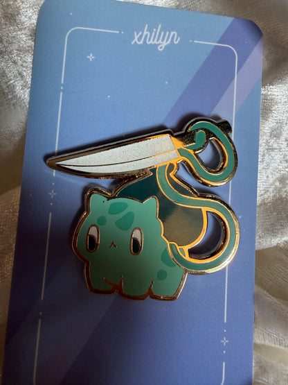 Knife Bulbasaur Enamel Pin | Gold Metal & Rainbow Knife - By Xhilyn | Fan Made