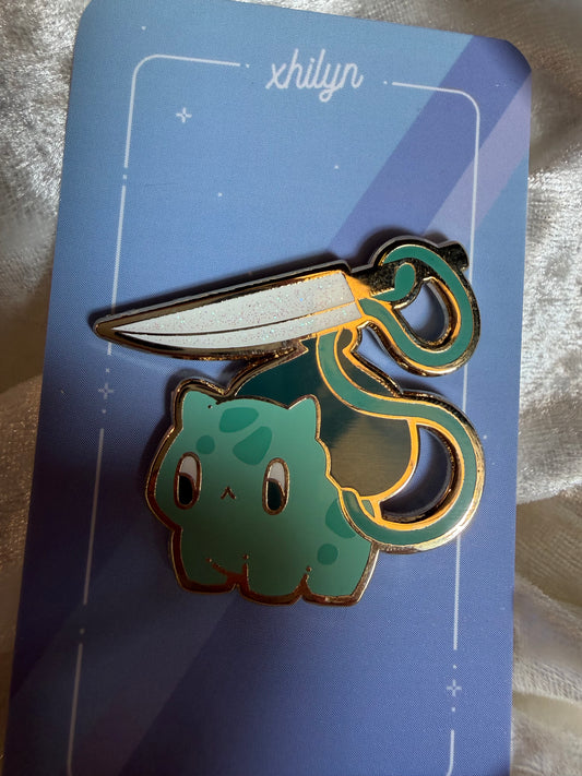 Knife Bulbasaur Enamel Pin | Gold Metal & Rainbow Knife - By Xhilyn | Fan Made