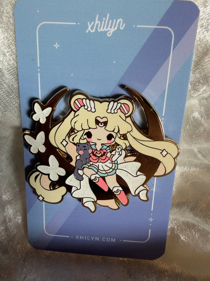 Super Sailor Moon V2 Enamel Pin | Feat. Luna & Glitter | Xhilyn - Fan Made