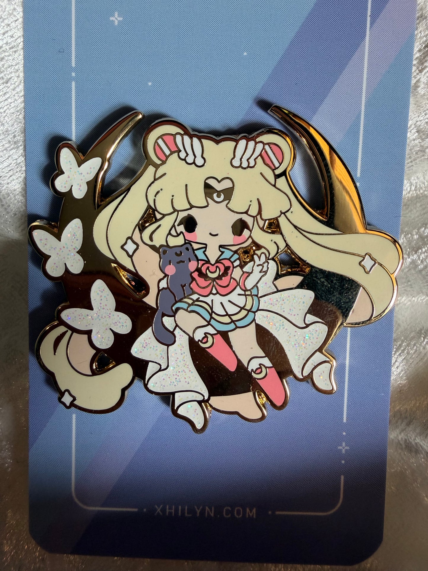Super Sailor Moon V2 Enamel Pin | Feat. Luna & Glitter | Xhilyn - Fan Made