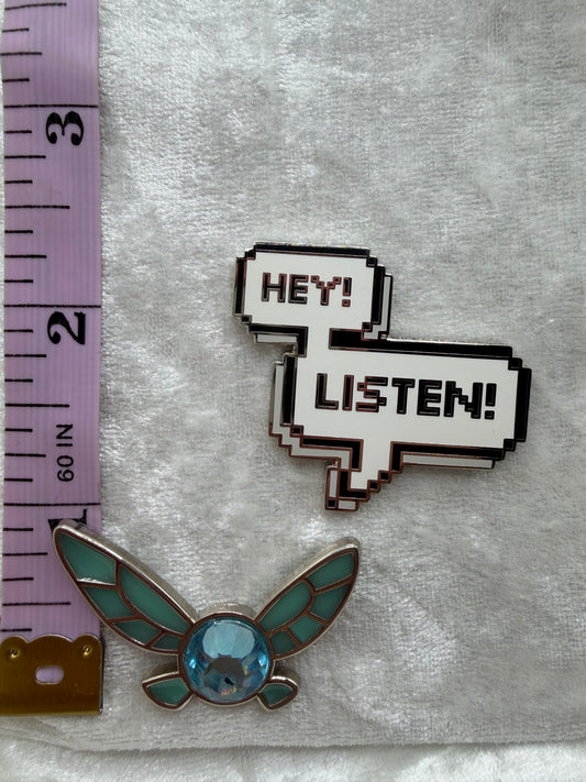 Navi & "Hey! Listen!" Enamel Pin Set | Zelda Stained Glass - by The Lantern Girl Shop