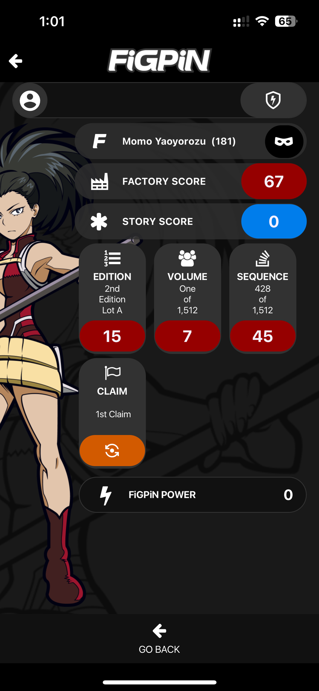 FiGPiN My Hero Academia Momo Yaoyorozu #181 LOCKED