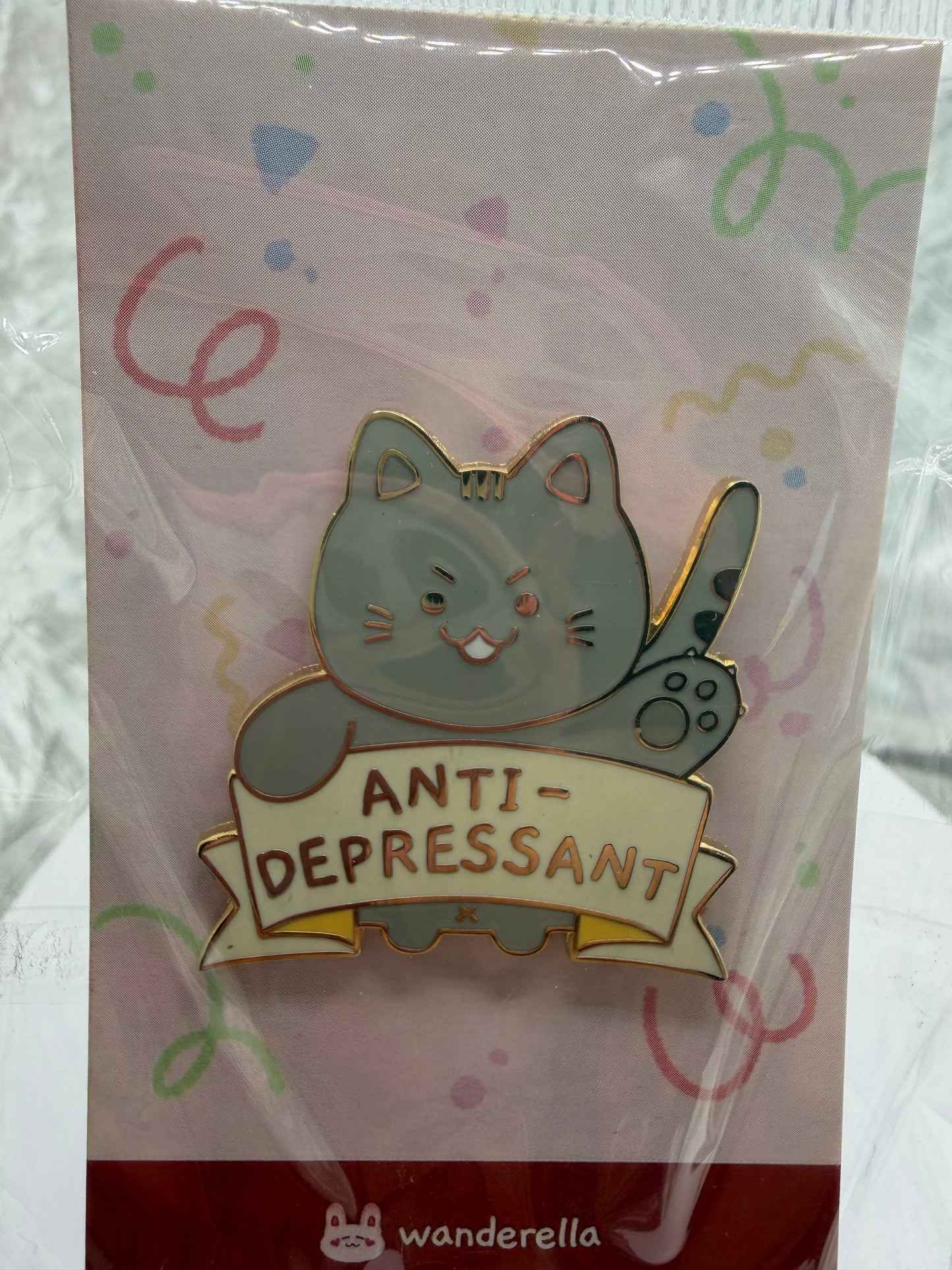 Antidepressant Cat Enamel Pin | Cute Gold-Plated Cat Pin