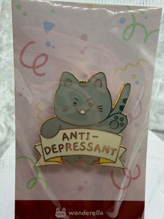 Antidepressant Cat Enamel Pin | Cute Gold-Plated Cat Pin