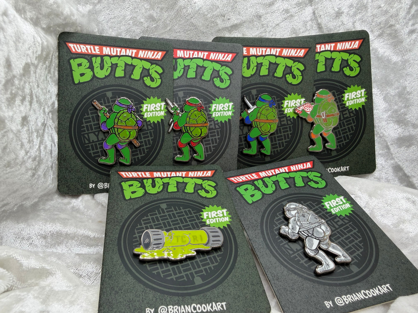 Turtle Ninja Mutant Butts Complete 6-Pin Set | Brian Cook Blind Bag Parody