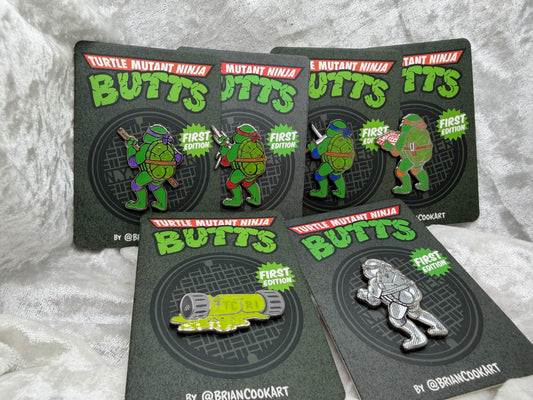 Turtle Ninja Mutant Butts Complete 6-Pin Set | Brian Cook Blind Bag Parody