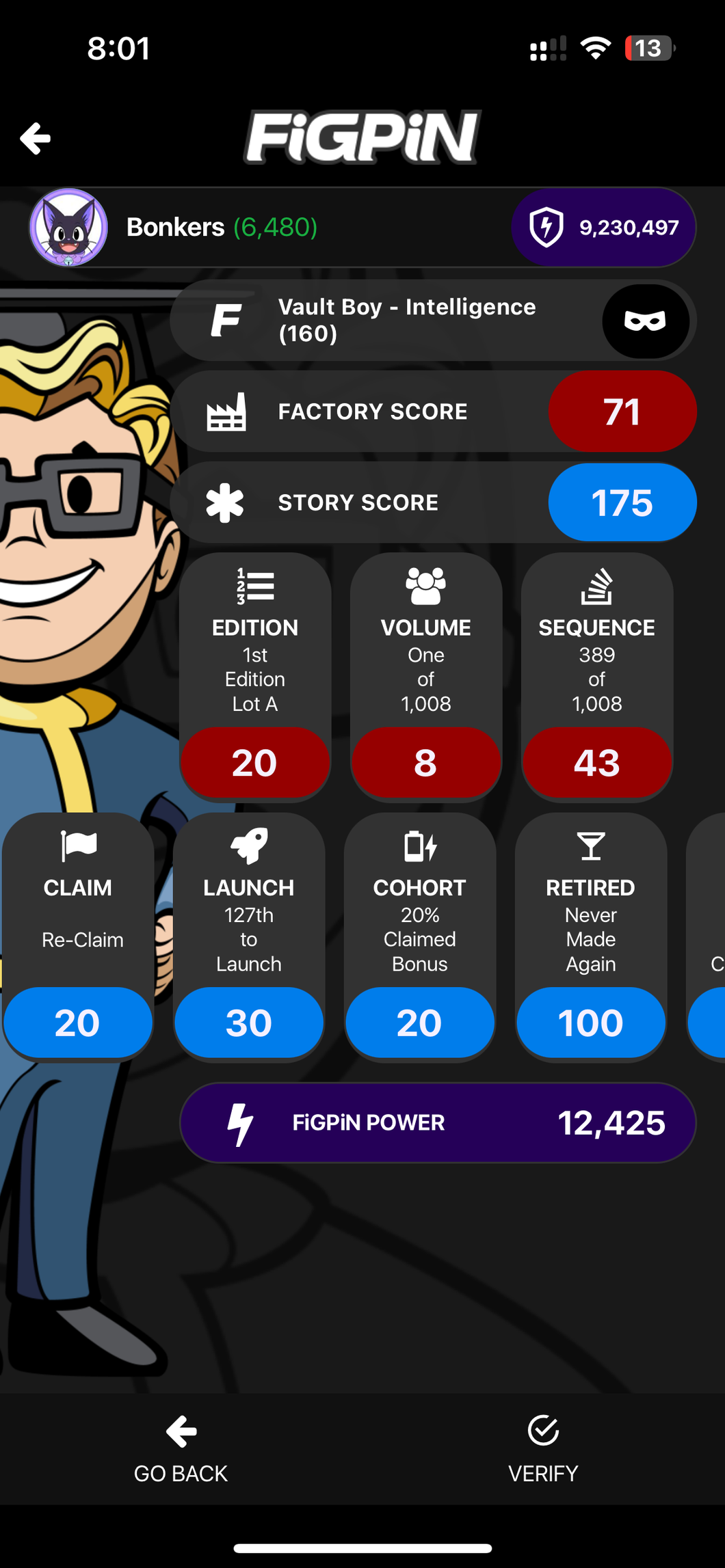 FiGPiN Fallout Vault Boy Intelligence #160 Unlocked