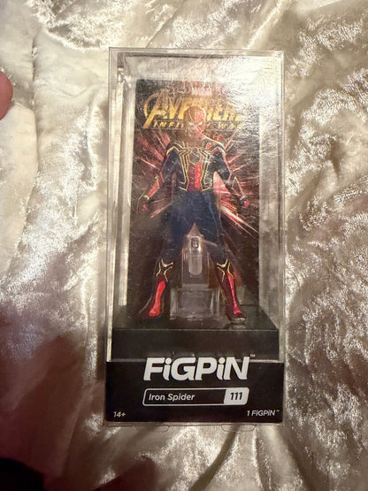 Iron Spider FiGPiN #111 Marvel Avengers Infinity War collectible pin (The Orphanage Collection, scratched case) in display box