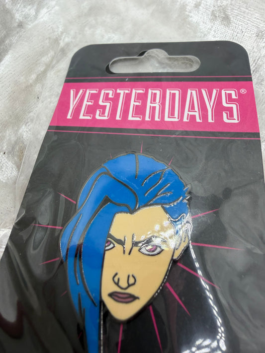 Jinx Arcane 1.60 inch hard enamel black nickel plated lapel pin with black rubber backers portrait style