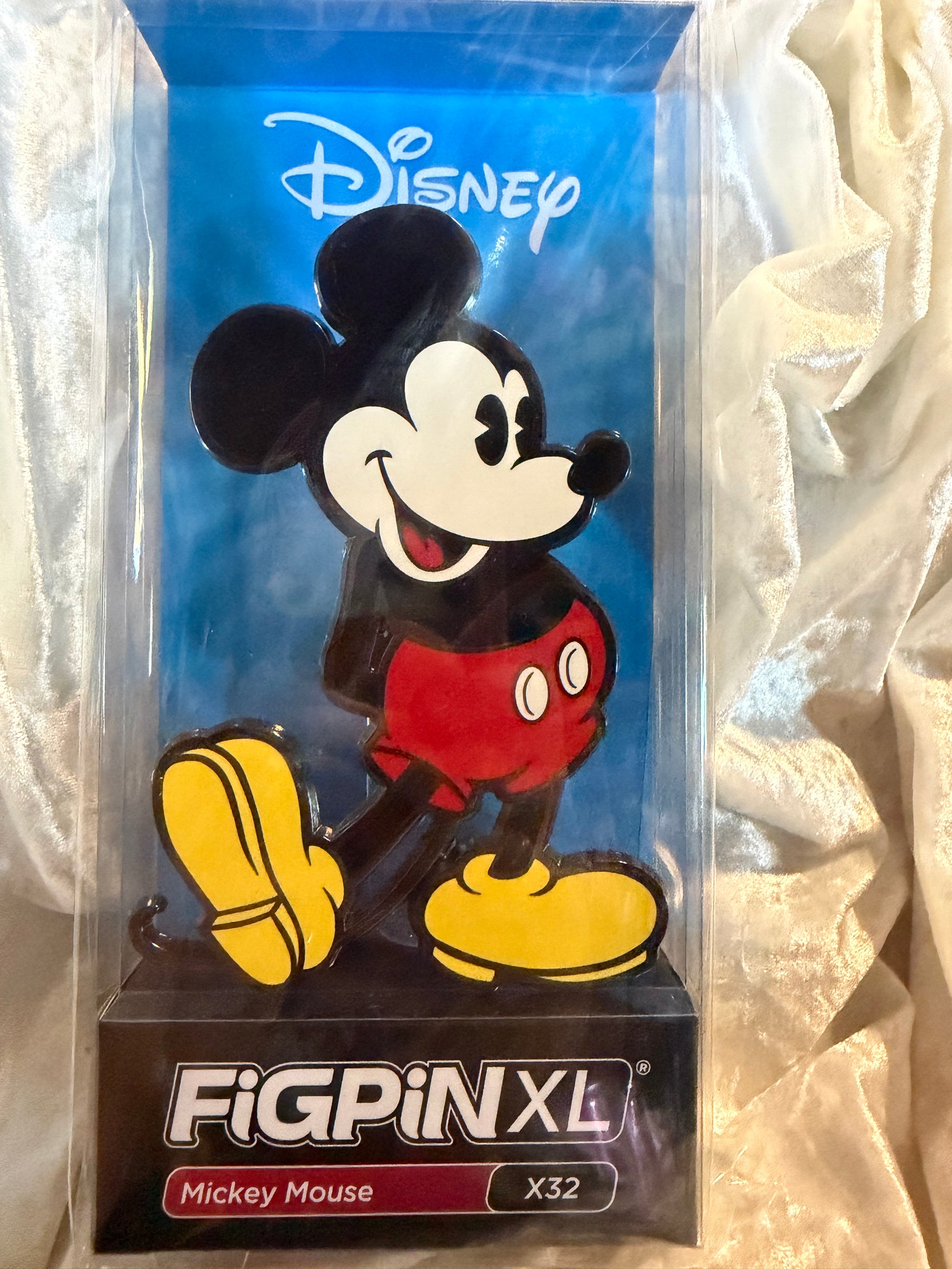 Mickey Mouse FiGPiN XL #X32 Classic Disney 6-inch premium enamel pin in soft plastic display box with character art card