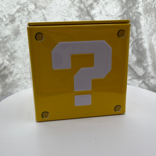 Nintendo Question Mark Box tin filled with strawberry coin-shaped sour candies