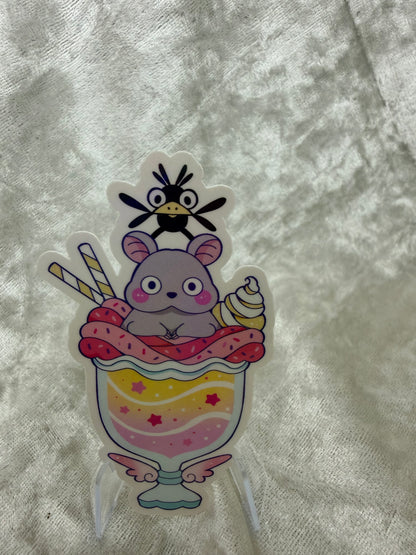 Rainbow holographic studio snacks mouse and bird vinyl sticker