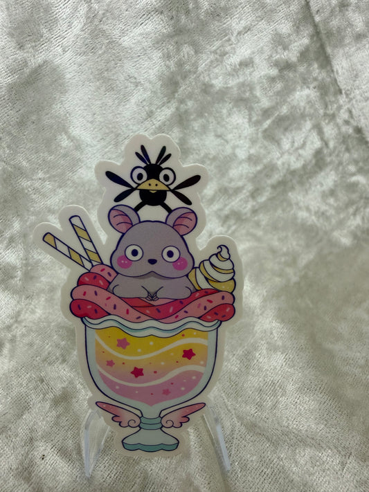 Rainbow holographic studio snacks mouse and bird vinyl sticker