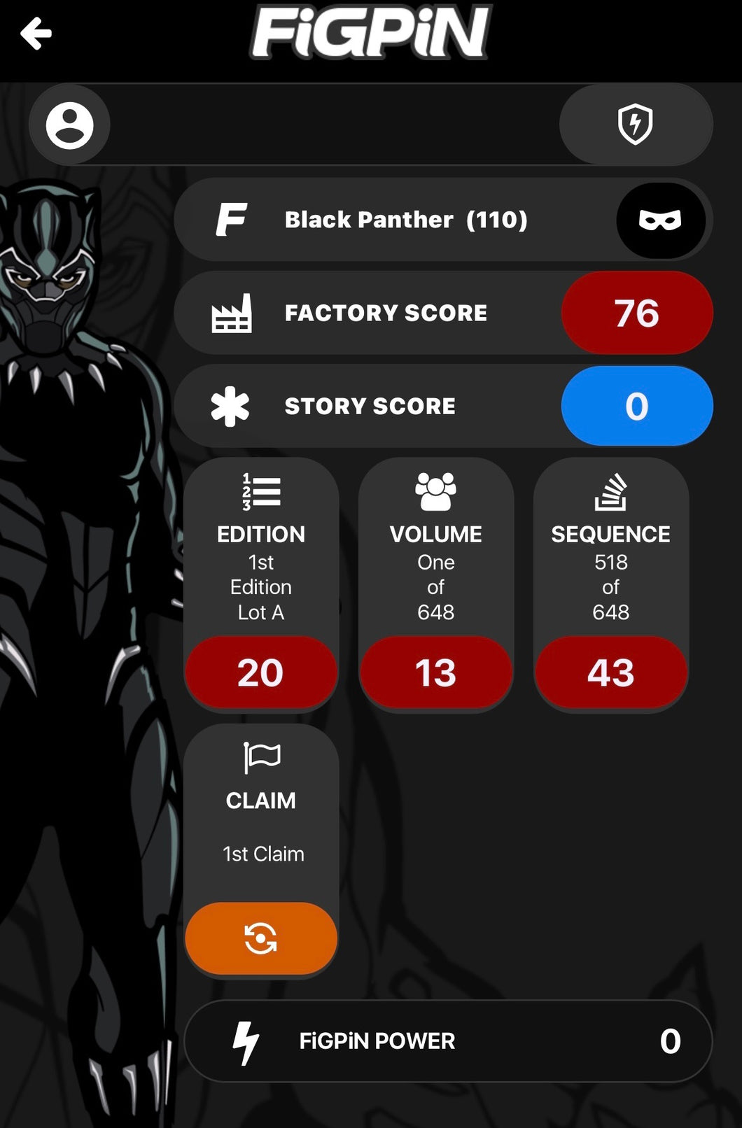 FiGPiN Marvel Avengers Infinity War Black Panther #110 Locked