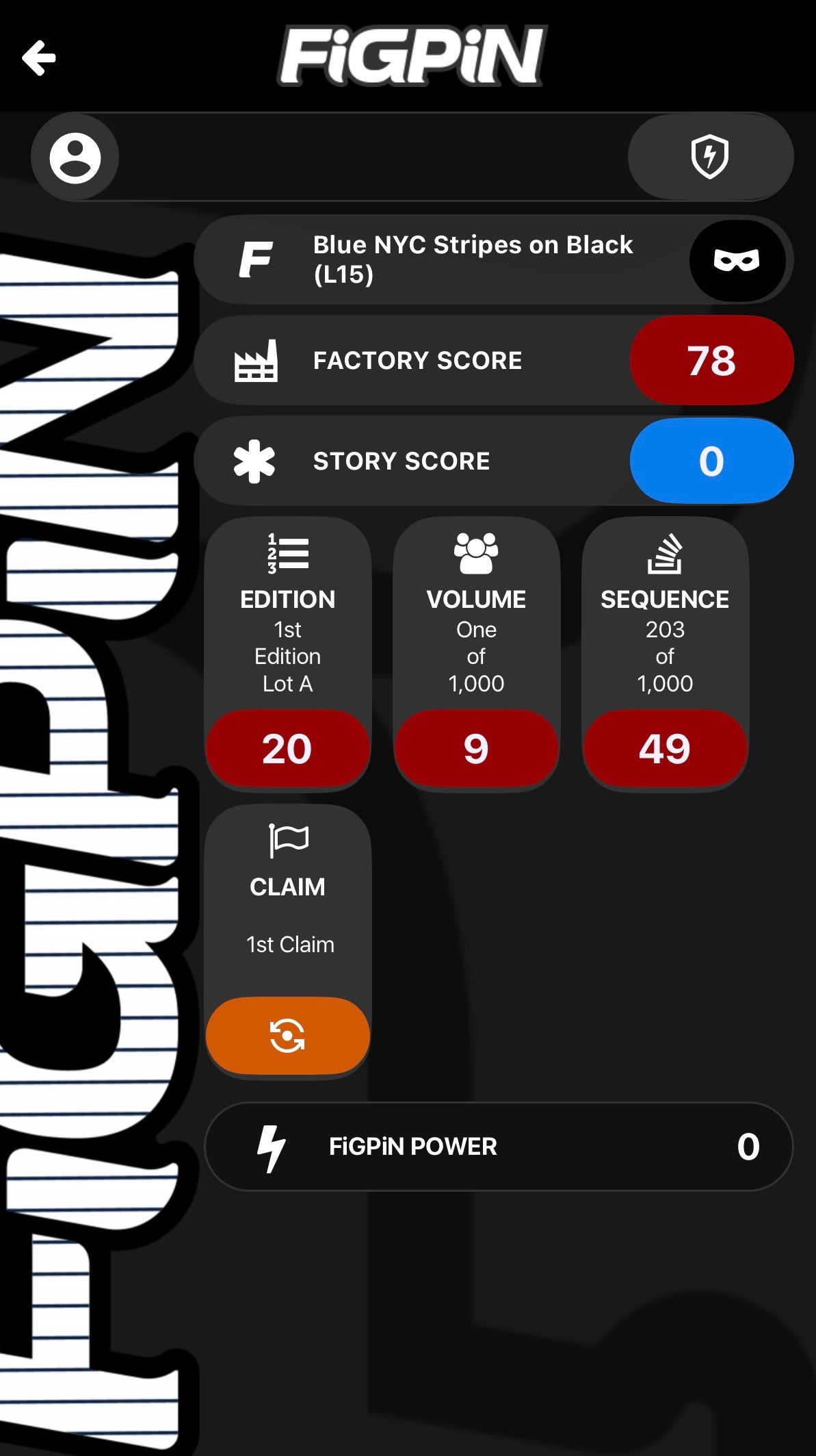 Screenshot of FiGPiN app interface showing serial number entry and pin verification for FiGPiN Logo Pin L15