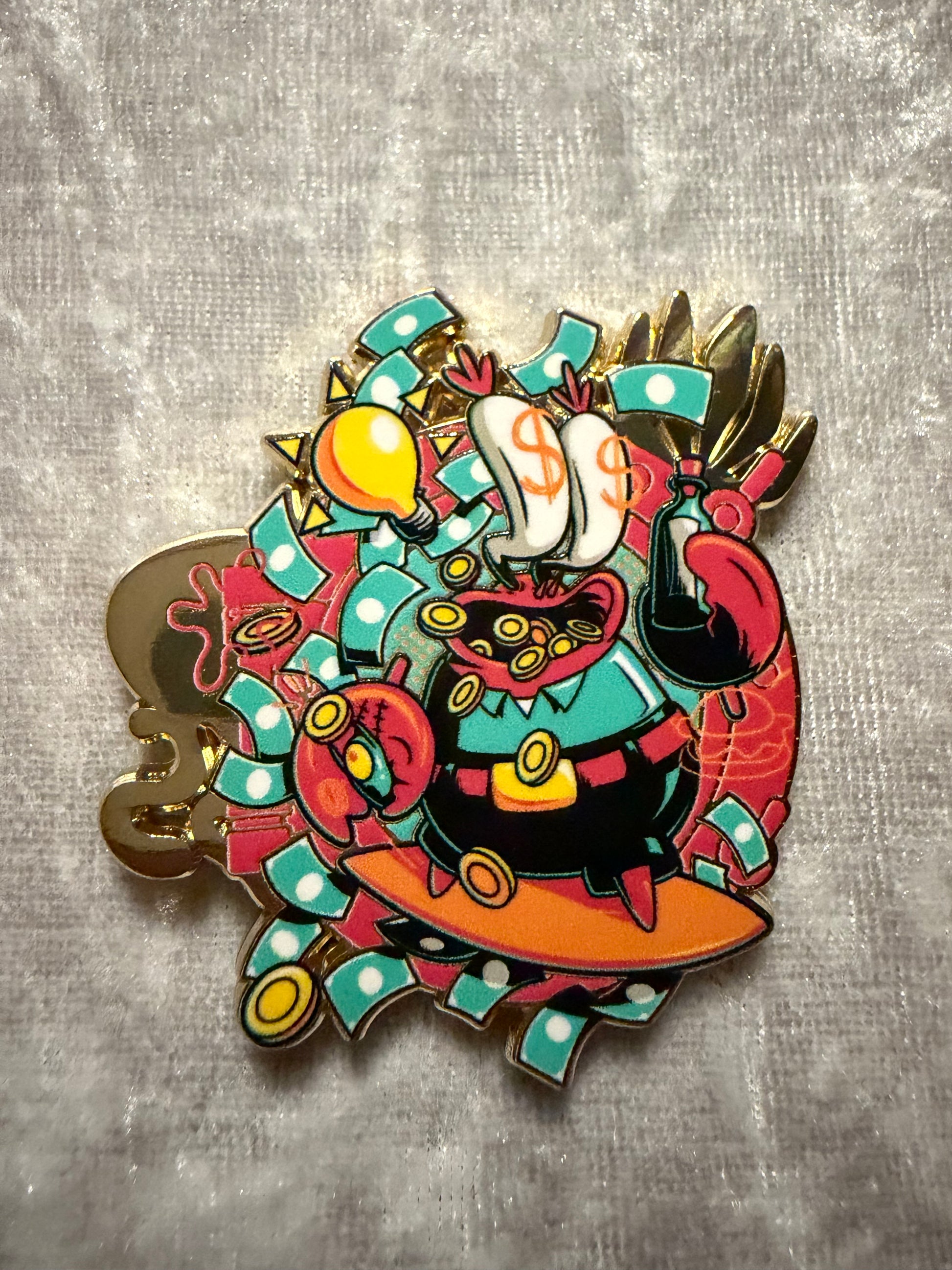 SpongeBob SquarePants Krusty Porthole Mr Krabs CHASE Pin (5/100) from Zen Monkey Studios, shown out of opened blind bag