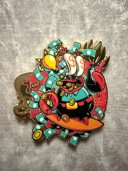 SpongeBob SquarePants Krusty Porthole Mr Krabs CHASE Pin (5/100) from Zen Monkey Studios, shown out of opened blind bag